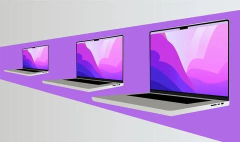 Laptop Vector set vector three laprop and purple background and white Stock-Illustration
