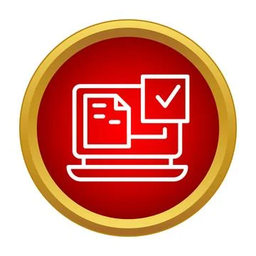 Laptop verifying documents with green check mark icon Stock Illustration