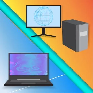 Laptop versus Desk computer concept Stock Illustration
