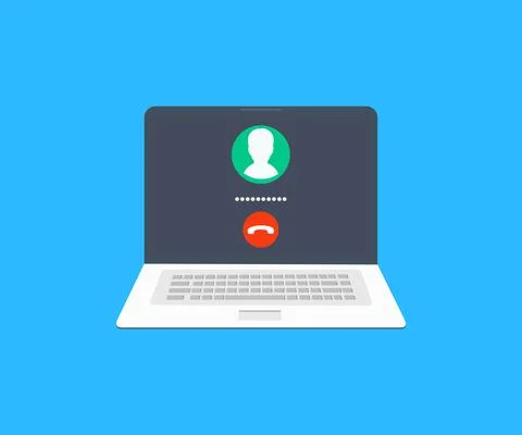 Laptop for video call, Call screen Laptop interface logo design. Illustrazione stock