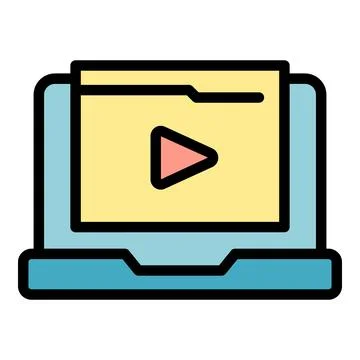 Laptop video icon vector flat Stock Illustration