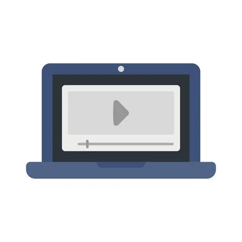 Laptop video lesson icon flat isolated vector Stock Illustration