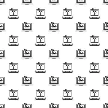 Laptop with video playback icon seamless pattern 库存插图
