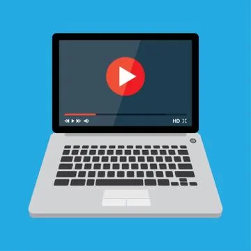 Laptop with video player on screen Stock Illustration