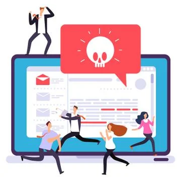 Laptop virus alert, hacker attack. Office panic due to hacker attack on computer Stock Illustration