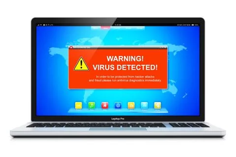 Laptop with virus attack warning message on screen Stock Illustration