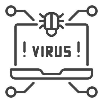 Laptop with Virus on Screen vector Computer Virus icon or sign in thin line.. Illustrazione stock