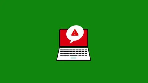 Laptop with warning alert on screen isolated icon on green background. Stock Illustration