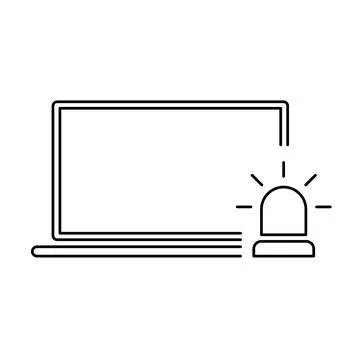Laptop warning linear icon. Laptop danger symbol. Security threat. Vector Stockillustratie