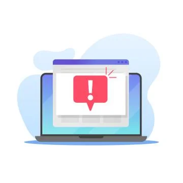 Laptop with warning sign. Computer with opened browser and exclamation mark icon Stock Illustration