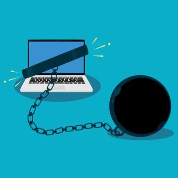 The laptop was chained up. Outdated technology concept. vector illustration Stock Illustration