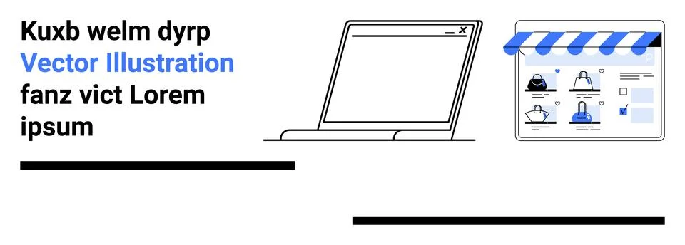 Laptop with web browser open beside a storefront interface displaying team pr Stock Illustration