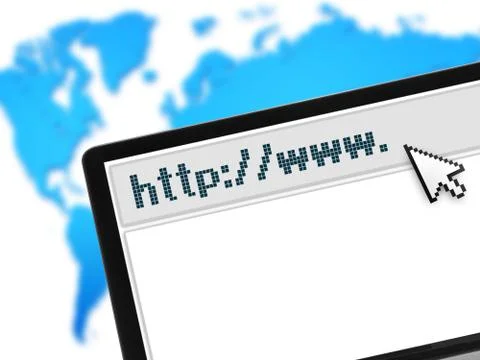 Laptop with web browser over world map Illustration