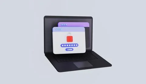 Laptop with web registration form, Page with lock, Login and password Stock Illustration