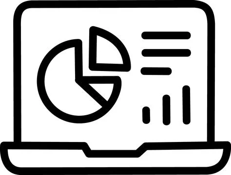 Laptop website analytics charts performance icon Stock Illustration