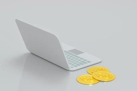 Laptop with white background, technological concept, 3d rendering. Stock Illustration