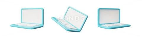 Laptop with white blank screen 3D vector set, computer gadget device with 스톡 일러스트