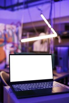 Laptop with white blank screen Stock-Fotos