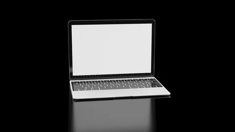 Laptop with white screen for compositing elements reflecting on table with a Stock Footage 100560860