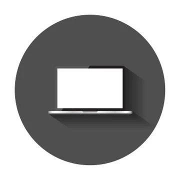 Laptop with white screen flat icon. Computer realistic vector illustration wi Illustrazione stock