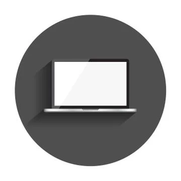 Laptop with white screen flat icon. Computer realistic vector illustration wi Illustrazione stock