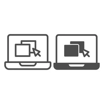 Laptop with windows and pointer line and solid icon, online education concept Ilustración de archivo