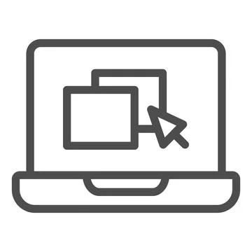 Laptop with windows and pointer line icon, online education concept, Website on Illustrazione stock