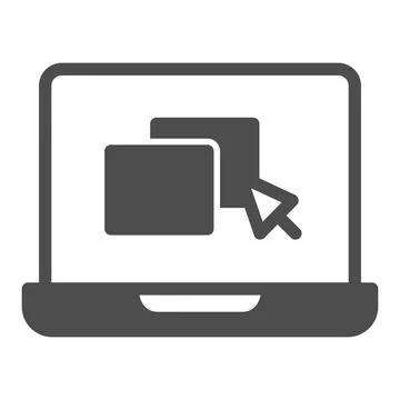 Laptop with windows and pointer solid icon, online education concept, Website on Ilustración de archivo