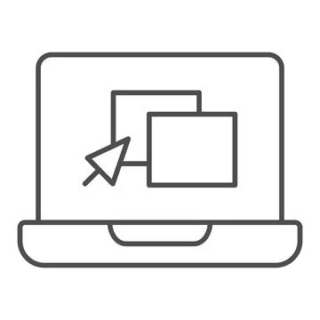 Laptop with windows and pointer thin line icon, online education concept Stock Illustration