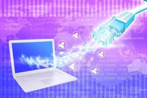 Laptop with wire and computer icons Stock Illustration
