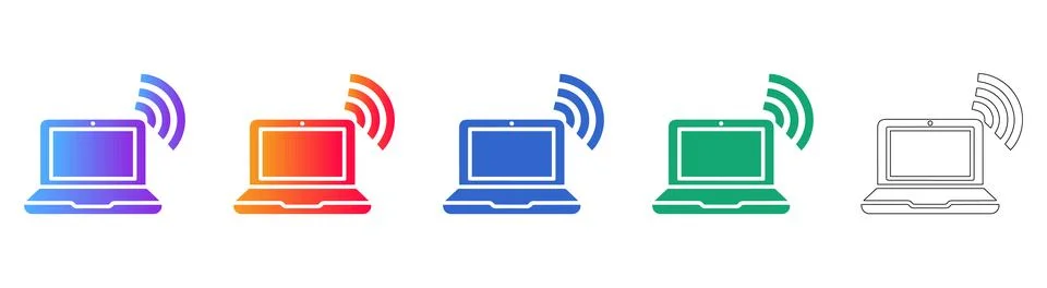 Laptop Wireless Connectivity Icons in Gradient and Line Stock Illustration