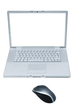 Laptop with the wireless mouse Stock Photos