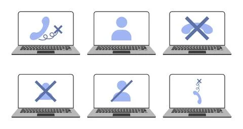 Laptop with wireless not connected on screen. Flat vector simple icon. Icon no Stock Illustration