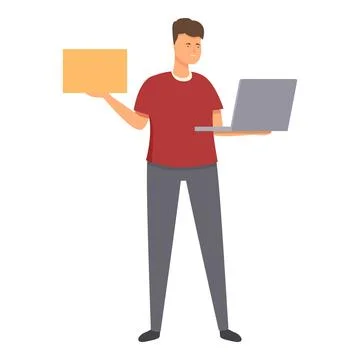 Laptop work icon cartoon vector. Worker storekeeper Stock Illustration
