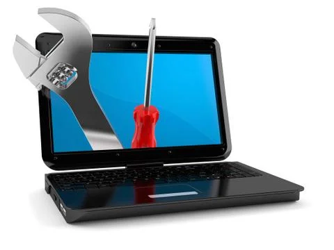 Laptop with work tools Illustrazione stock