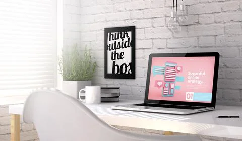Laptop workplace online marketing Stock Illustration