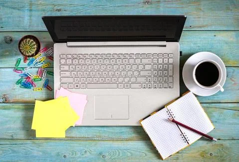 Laptop on workplace Stock Photos