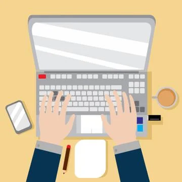 Laptop Workspace Hand Gesture Vector Illustration Graphic Stock Illustration