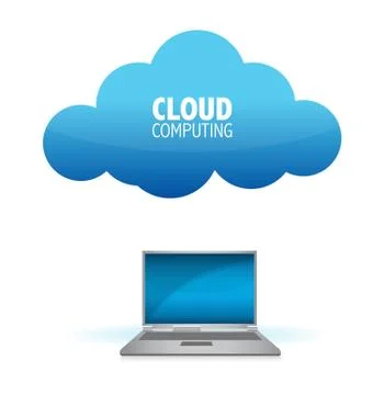 Laptop with a world map connected to the blue cloud Stockillustratie