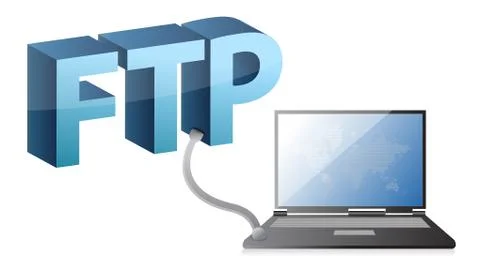 Laptop with world map connected to ftp Stock Illustration