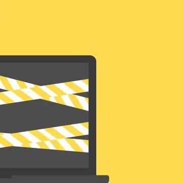 Laptop is Wrapped in Warning Ribbons. Problem with Laptop イラスト素材