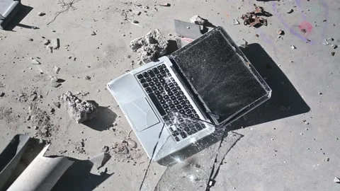 Laptop wrecked in the war zone. Video stock 166805565