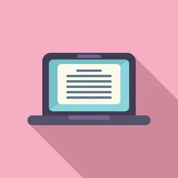 Laptop writing icon flat vector. Pen write Stock Illustration
