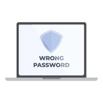 Laptop wrong password icon cartoon vector. Protected firewall 스톡 일러스트