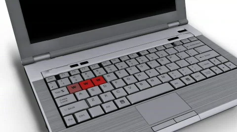 Laptop with www key flashing - world wide web internet online Stock Footage