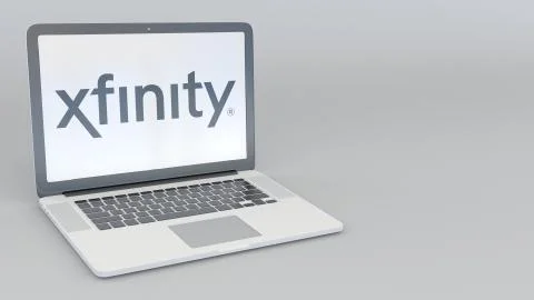 Laptop with Xfinity logo. Computer technology conceptual editorial 3D rendering Illustrazione stock