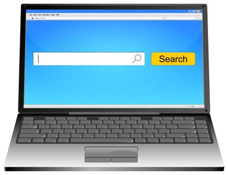 Laptop with yellow  internet web search engine - 3D illustration Stock Illustration