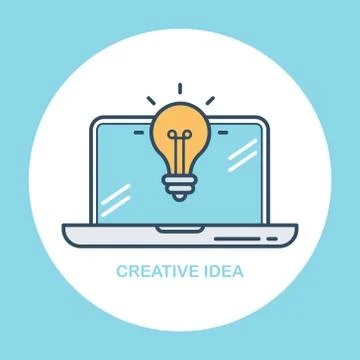Laptop with yellow lightbulb. Stock Illustration