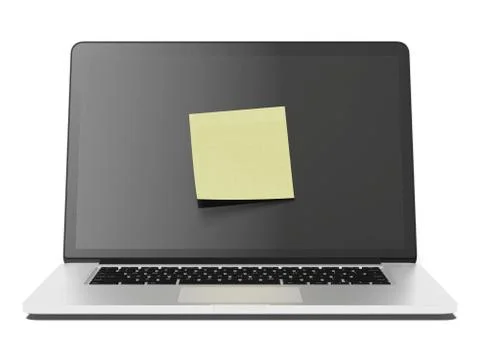 Laptop with yellow stick note 库存插图