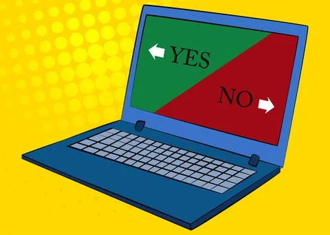 Laptop with Yes No right wrong answer business concept on the screen. Vector  Stock Illustration